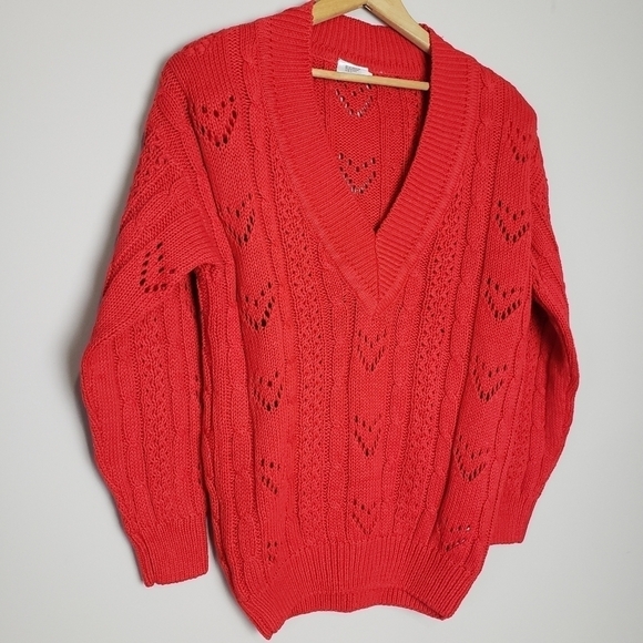 VINTAGE V-neck Valentine Red Sweater Size Large. - Picture 2 of 12
